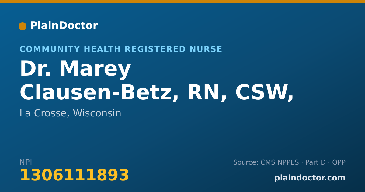 Shareable card for Marey Clausen-Betz, RN, CSW, BS - Community Health Registered Nurse, La Crosse, WI