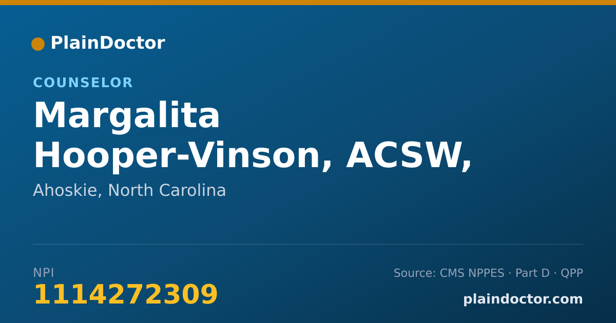 Shareable card for Margalita Hooper-Vinson, ACSW, LCAS, CCS, MAC - Counselor, Ahoskie, NC
