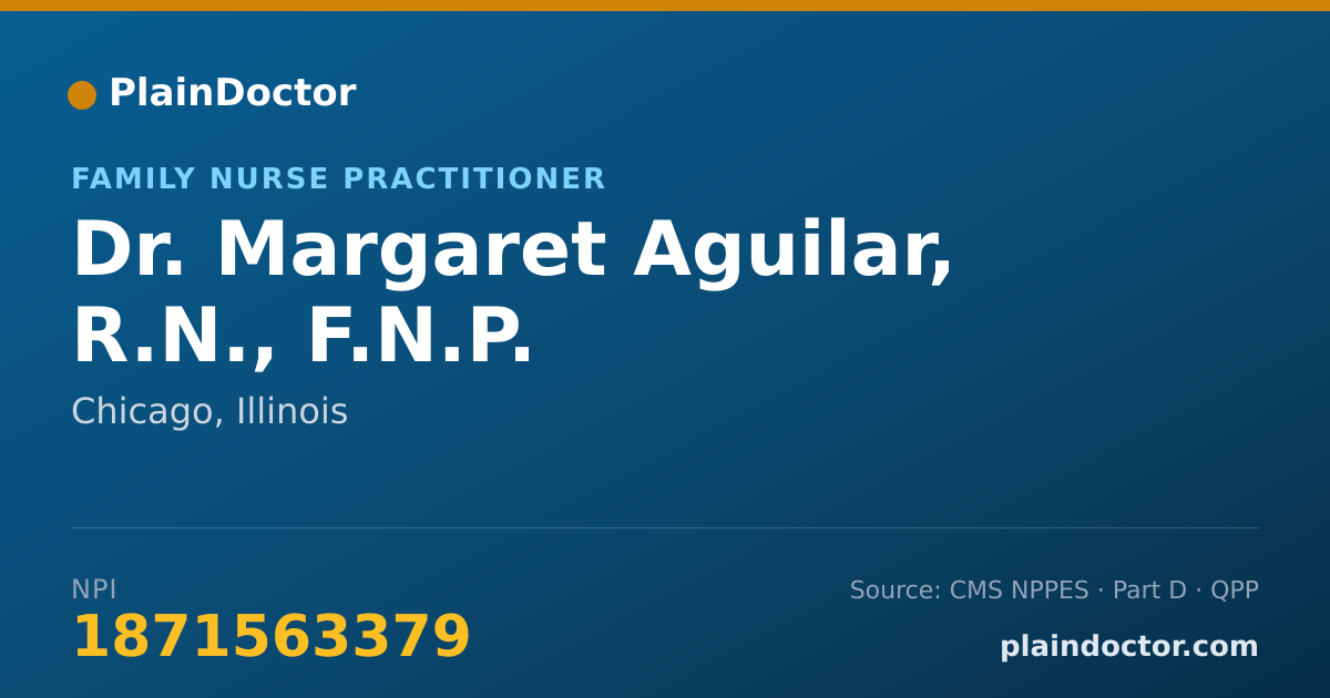Shareable card for Margaret Aguilar, R.N., F.N.P. - Family Nurse Practitioner, Chicago, IL