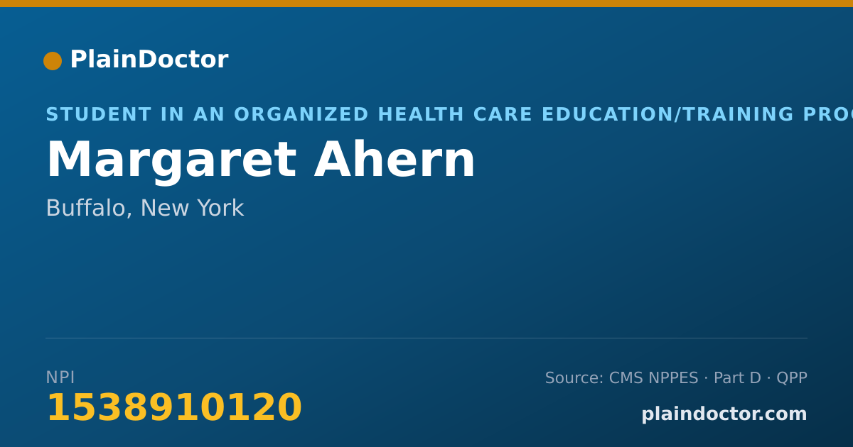 Shareable card for Margaret Ahern - Student in an Organized Health Care Education/Training Program, Buffalo, NY
