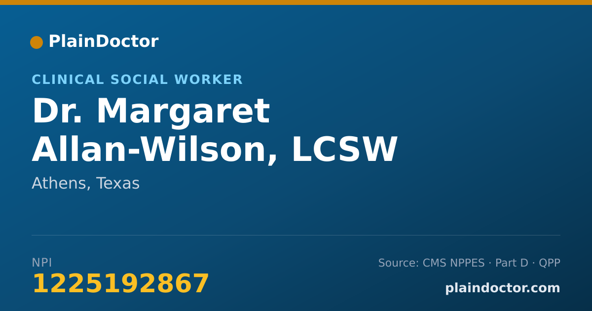 Shareable card for Margaret Allan-Wilson, LCSW - Clinical Social Worker, Athens, TX