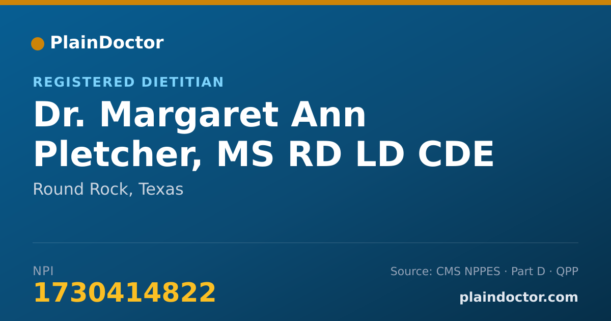 Shareable card for Margaret Ann Pletcher, MS RD LD CDE - Registered Dietitian, Round Rock, TX