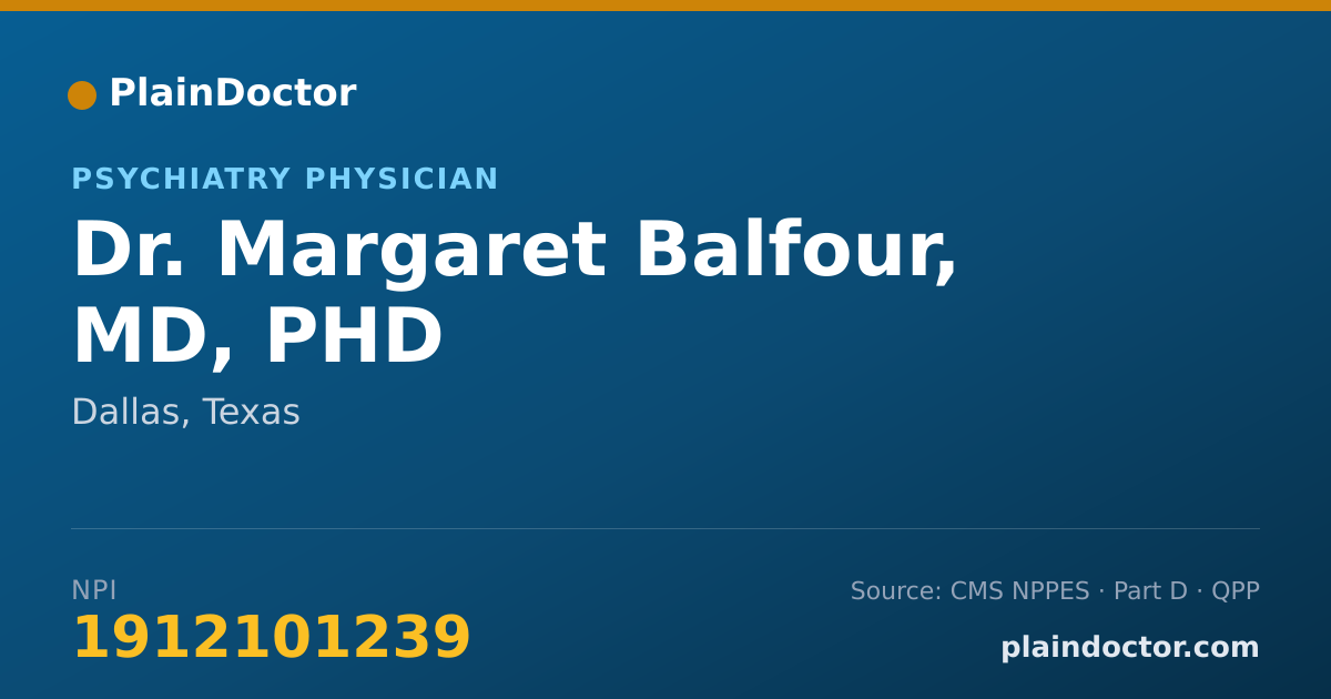 Shareable card for Margaret Balfour, MD, PHD - Psychiatry Physician, Dallas, TX