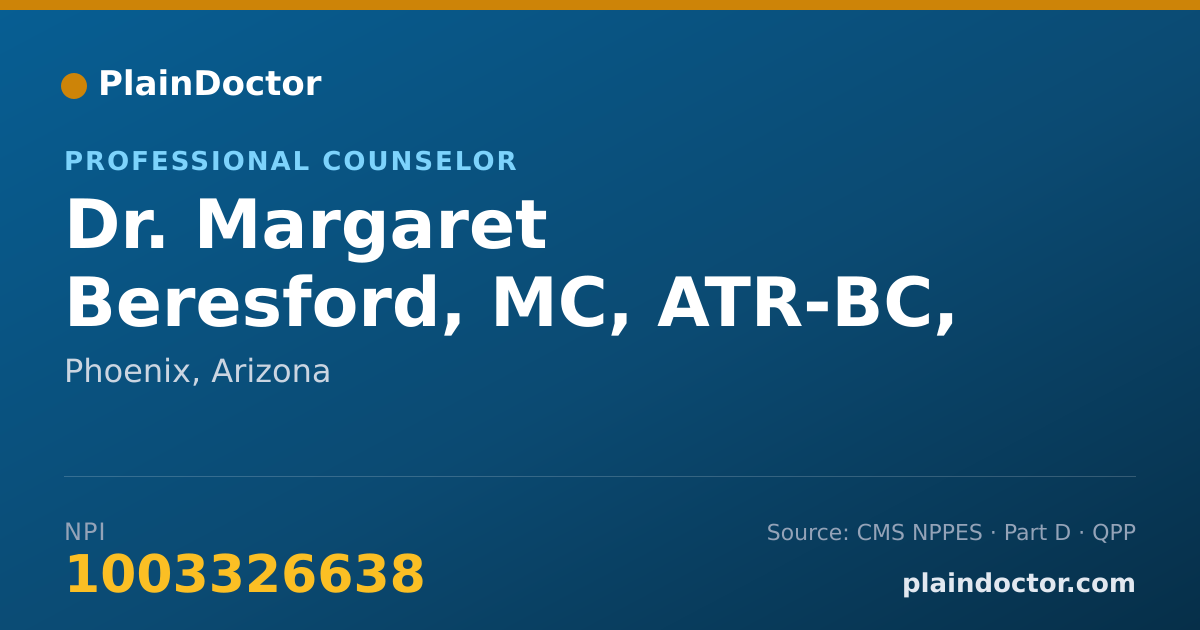 Shareable card for Margaret Beresford, MC, ATR-BC, LPC - Professional Counselor, Phoenix, AZ