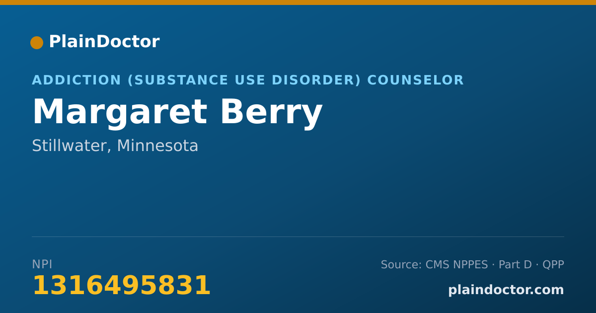 Shareable card for Margaret Berry - Addiction (Substance Use Disorder) Counselor, Stillwater, MN