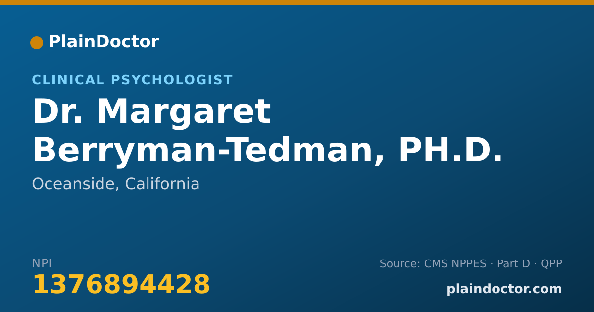 Shareable card for Margaret Berryman-Tedman, PH.D. - Clinical Psychologist, Oceanside, CA
