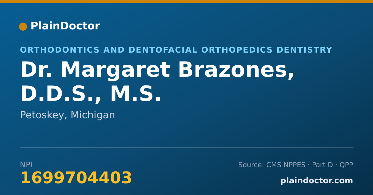Shareable card for Margaret Brazones, D.D.S., M.S. - Orthodontics and Dentofacial Orthopedics Dentistry, Petoskey, MI