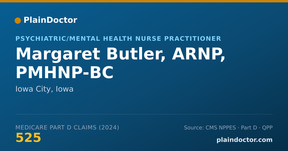 Shareable card for Margaret Butler, ARNP, PMHNP-BC - Psychiatric/Mental Health Nurse Practitioner, Iowa City, IA