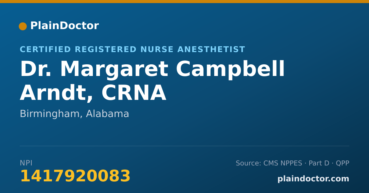 Shareable card for Margaret Campbell Arndt, CRNA - Certified Registered Nurse Anesthetist, Birmingham, AL