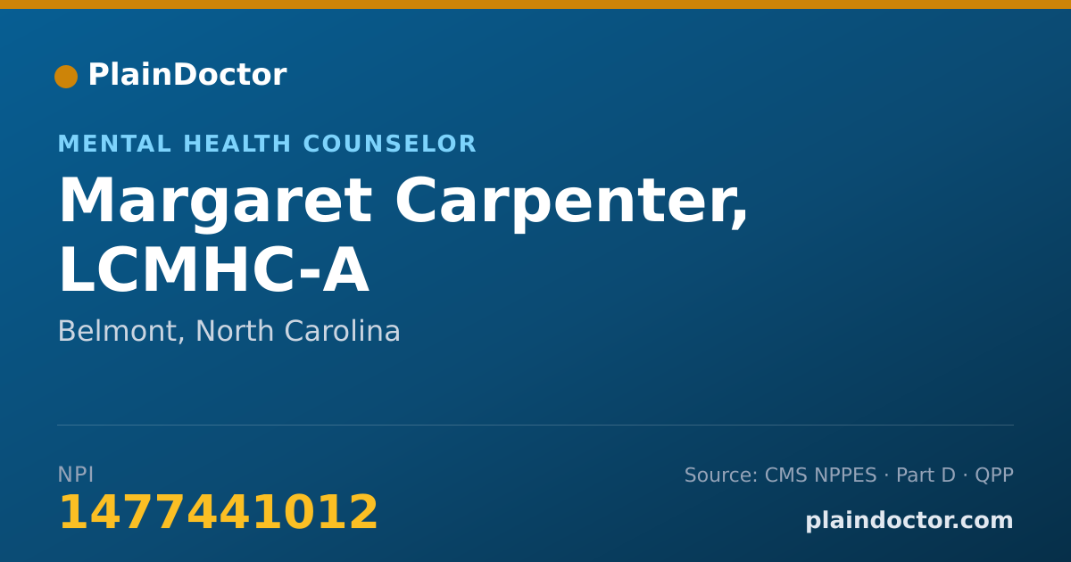 Shareable card for Margaret Carpenter, LCMHC-A - Mental Health Counselor, Belmont, NC