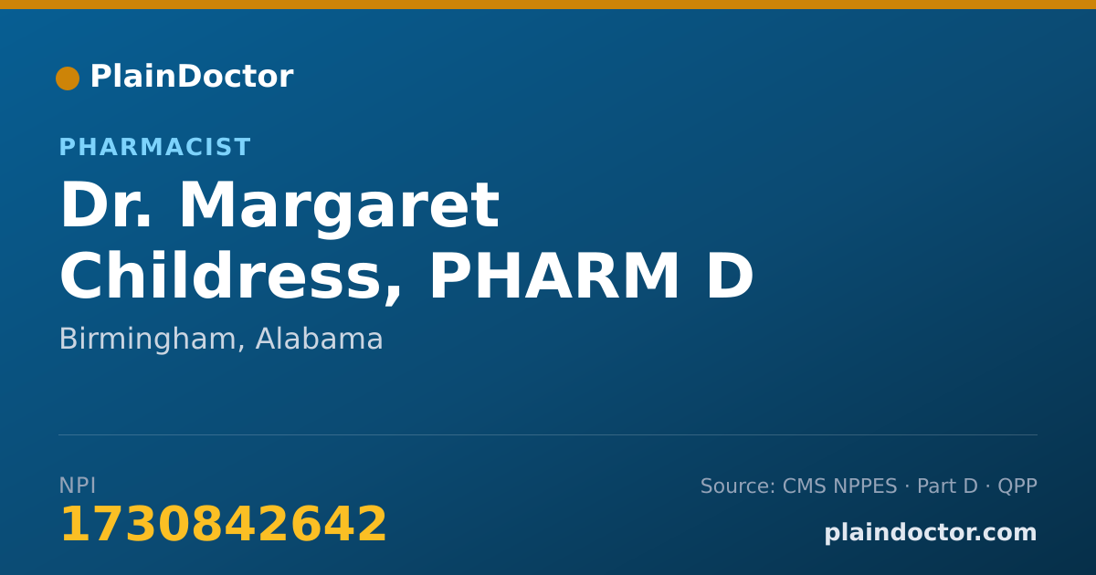 Shareable card for Margaret Childress, PHARM D - Pharmacist, Birmingham, AL