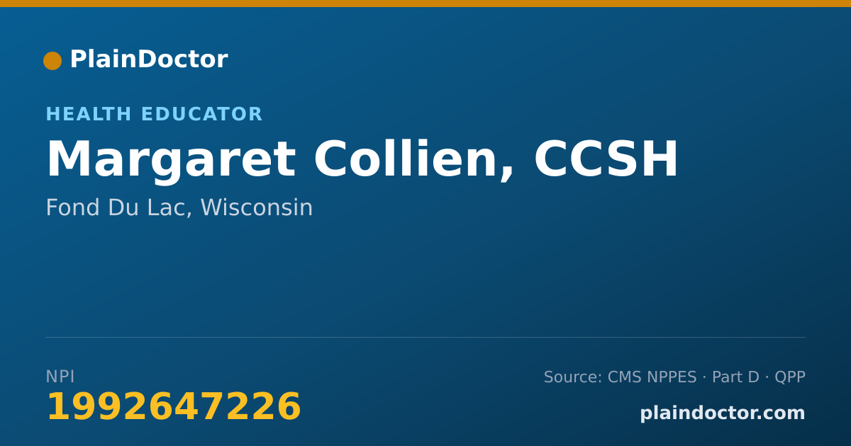 Shareable card for Margaret Collien, CCSH - Health Educator, Fond Du Lac, WI