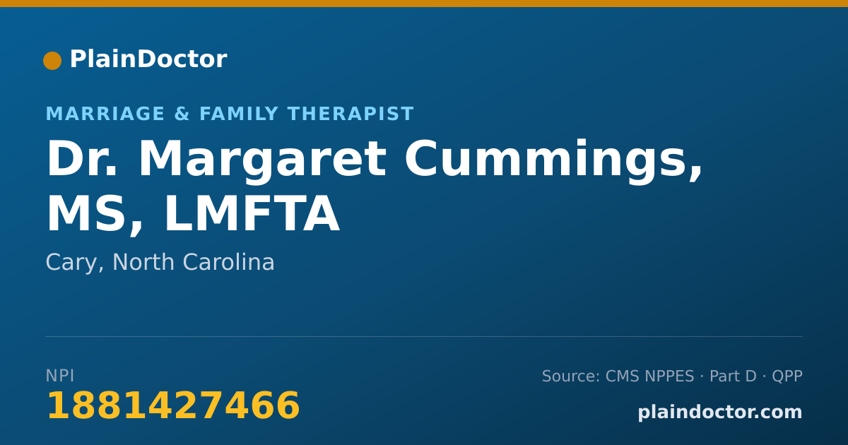 Shareable card for Margaret Cummings, MS, LMFTA - Marriage & Family Therapist, Cary, NC
