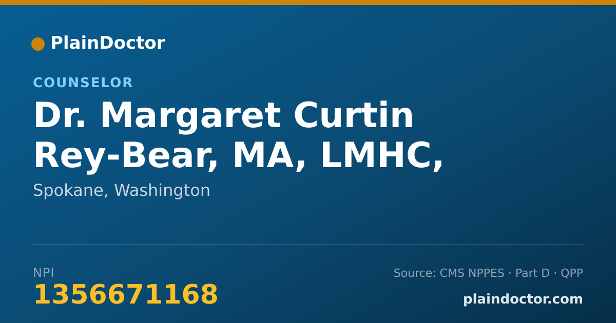 Shareable card for Margaret Curtin Rey-Bear, MA, LMHC, NCC - Counselor, Spokane, WA
