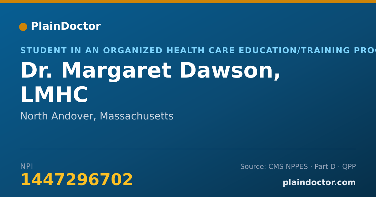 Shareable card for Margaret Dawson, LMHC - Student in an Organized Health Care Education/Training Program, North Andover, MA