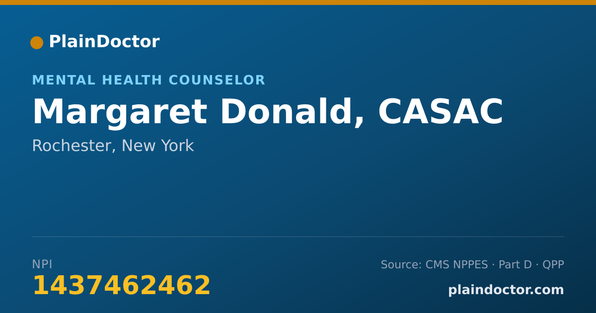 Shareable card for Margaret Donald, CASAC - Mental Health Counselor, Rochester, NY