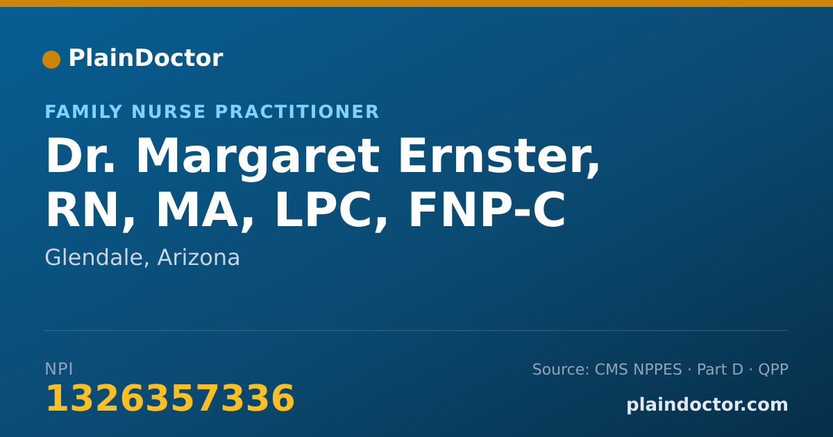 Shareable card for Margaret Ernster, RN, MA, LPC, FNP-C - Family Nurse Practitioner, Glendale, AZ
