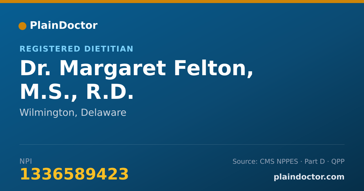Shareable card for Margaret Felton, M.S., R.D. - Registered Dietitian, Wilmington, DE
