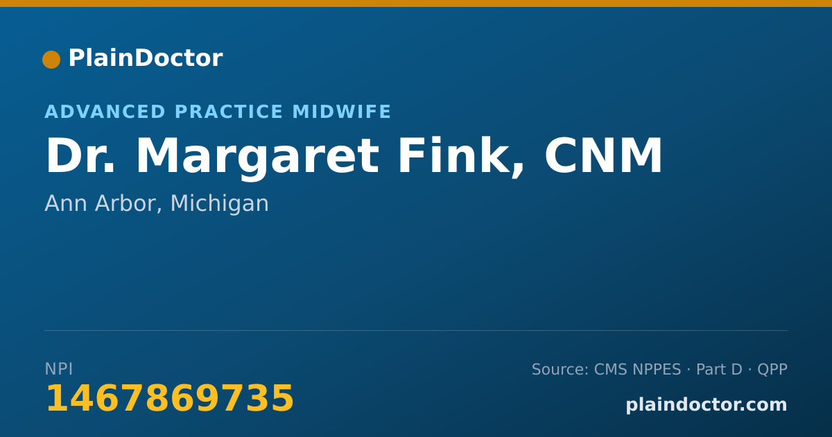 Shareable card for Margaret Fink, CNM - Advanced Practice Midwife, Ann Arbor, MI