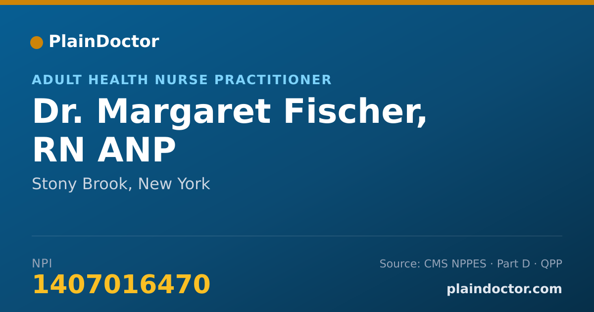 Shareable card for Margaret Fischer, RN ANP - Adult Health Nurse Practitioner, Stony Brook, NY