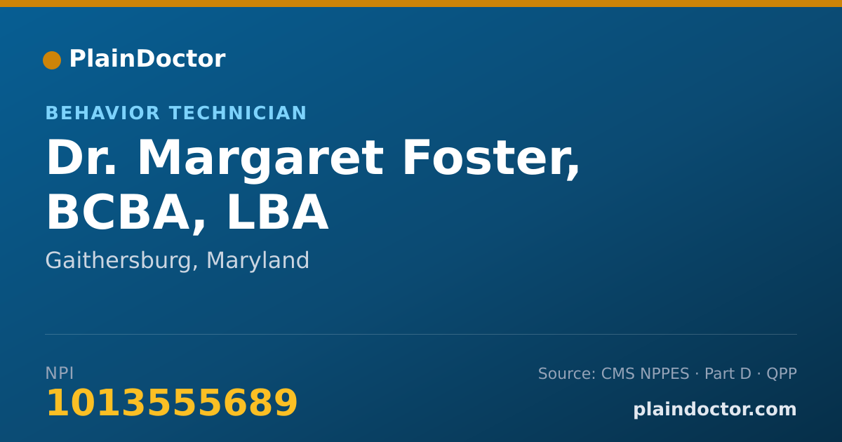 Shareable card for Margaret Foster, BCBA, LBA - Behavior Technician, Gaithersburg, MD