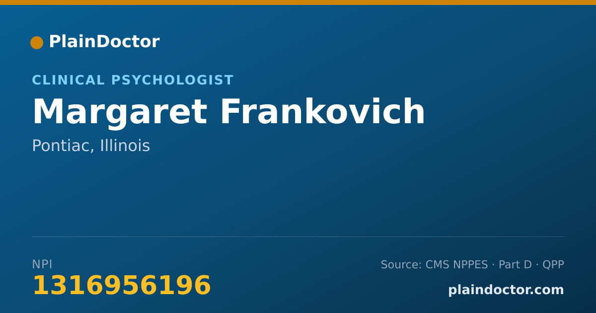 Shareable card for Margaret Frankovich - Clinical Psychologist, Pontiac, IL