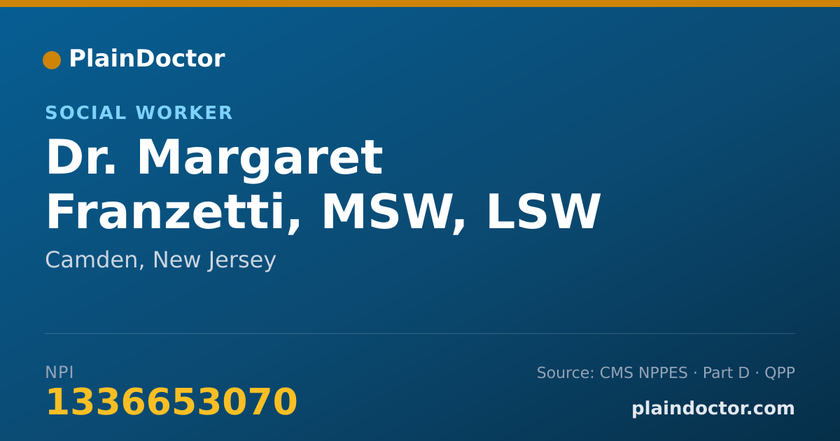 Shareable card for Margaret Franzetti, MSW, LSW - Social Worker, Camden, NJ