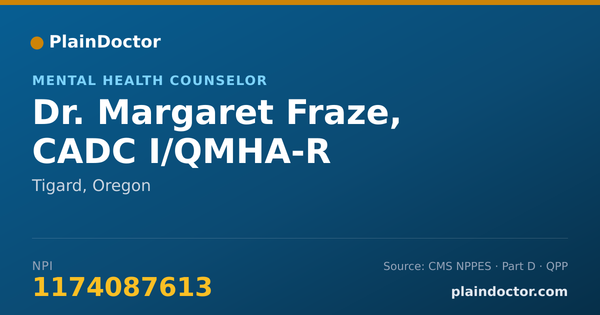 Shareable card for Margaret Fraze, CADC I/QMHA-R - Mental Health Counselor, Tigard, OR