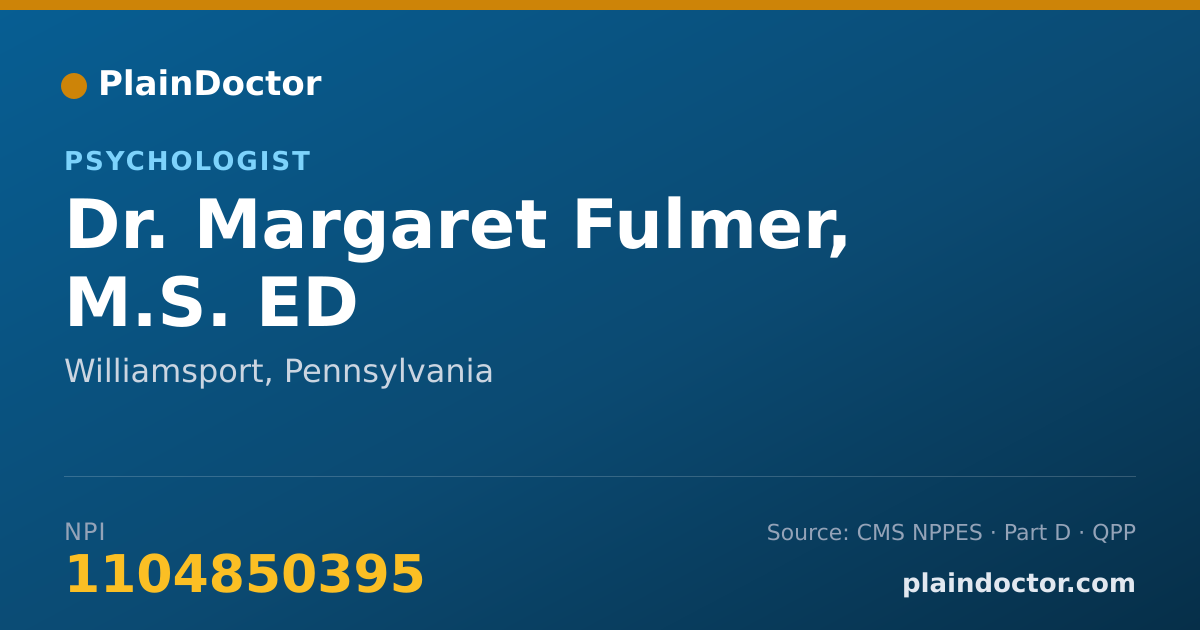 Shareable card for Margaret Fulmer, M.S. ED - Psychologist, Williamsport, PA