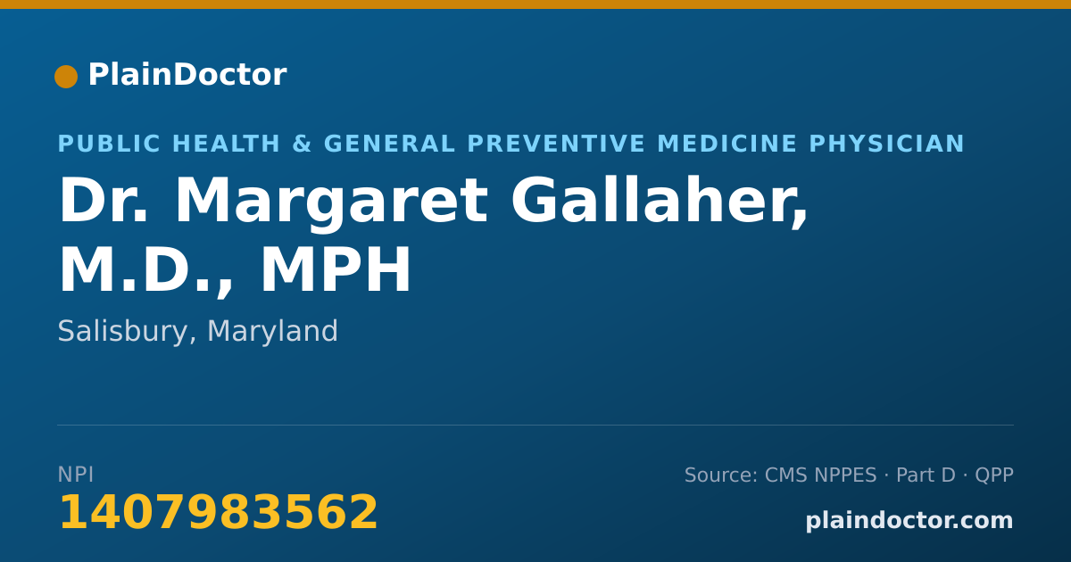 Shareable card for Margaret Gallaher, M.D., MPH - Public Health & General Preventive Medicine Physician, Salisbury, MD