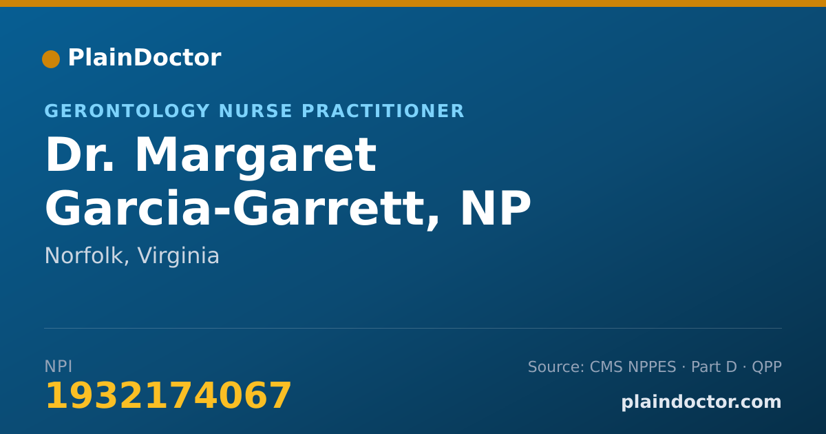 Shareable card for Margaret Garcia-Garrett, NP - Gerontology Nurse Practitioner, Norfolk, VA