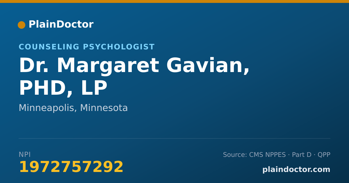 Shareable card for Margaret Gavian, PHD, LP - Counseling Psychologist, Minneapolis, MN