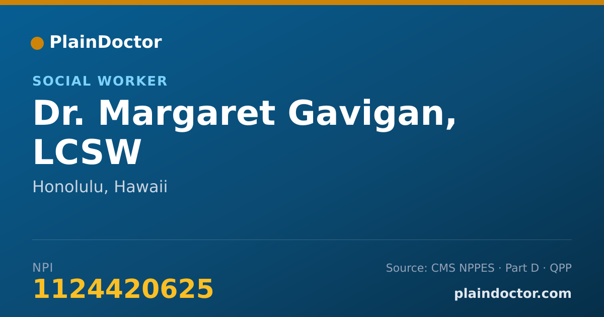 Shareable card for Margaret Gavigan, LCSW - Social Worker, Honolulu, HI
