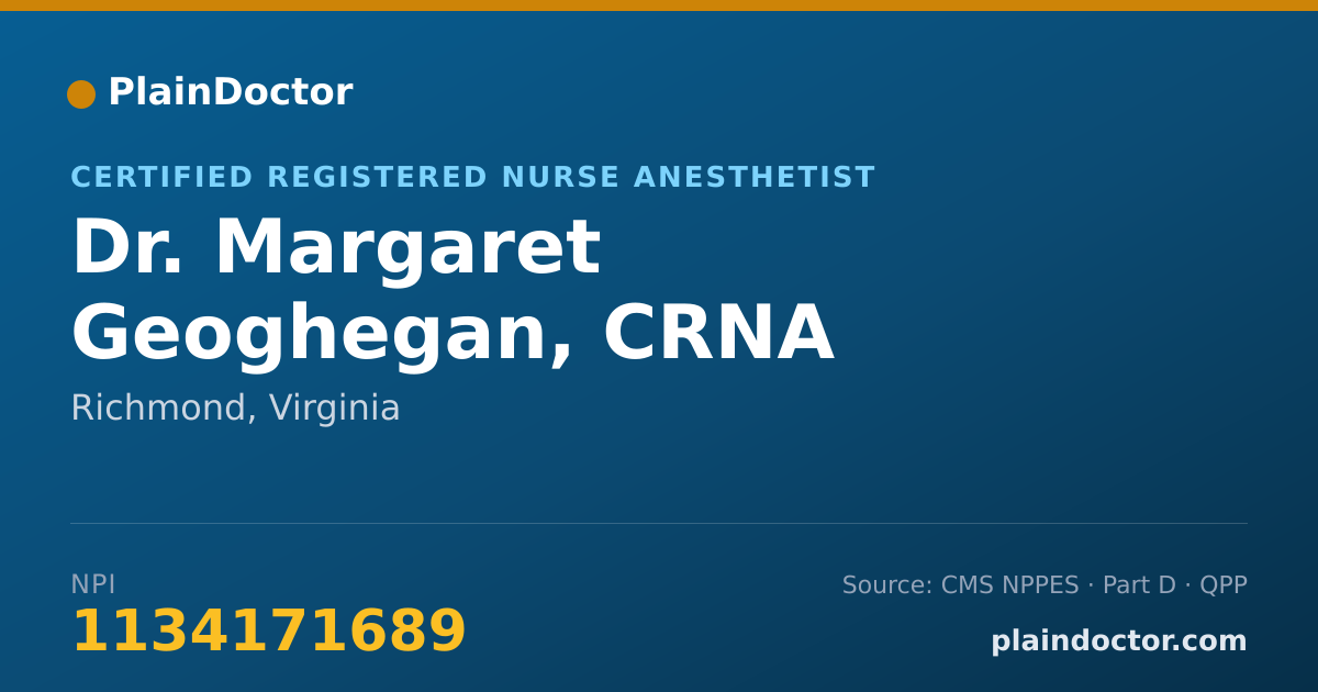 Shareable card for Margaret Geoghegan, CRNA - Certified Registered Nurse Anesthetist, Richmond, VA