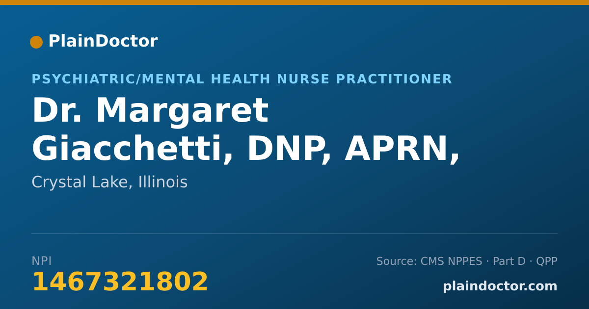 Shareable card for Margaret Giacchetti, DNP, APRN, PMHNP-BC - Psychiatric/Mental Health Nurse Practitioner, Crystal Lake, IL