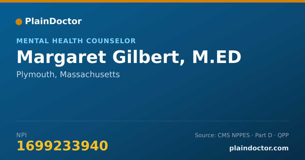 Shareable card for Margaret Gilbert, M.ED - Mental Health Counselor, Plymouth, MA