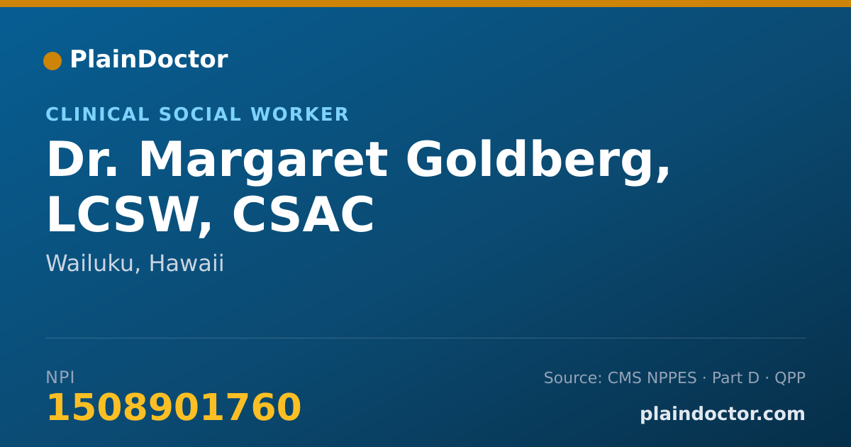 Shareable card for Margaret Goldberg, LCSW, CSAC - Clinical Social Worker, Wailuku, HI