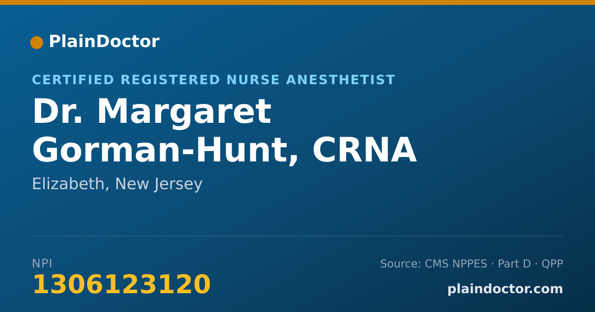 Shareable card for Margaret Gorman-Hunt, CRNA - Certified Registered Nurse Anesthetist, Elizabeth, NJ