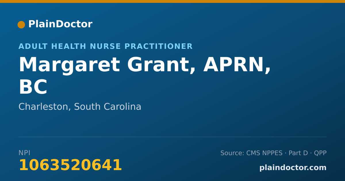 Shareable card for Margaret Grant, APRN, BC - Adult Health Nurse Practitioner, Charleston, SC