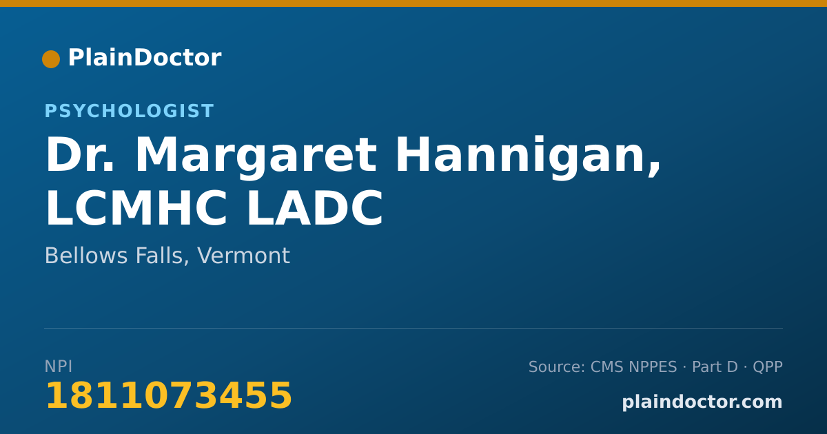 Shareable card for Margaret Hannigan, LCMHC LADC - Psychologist, Bellows Falls, VT