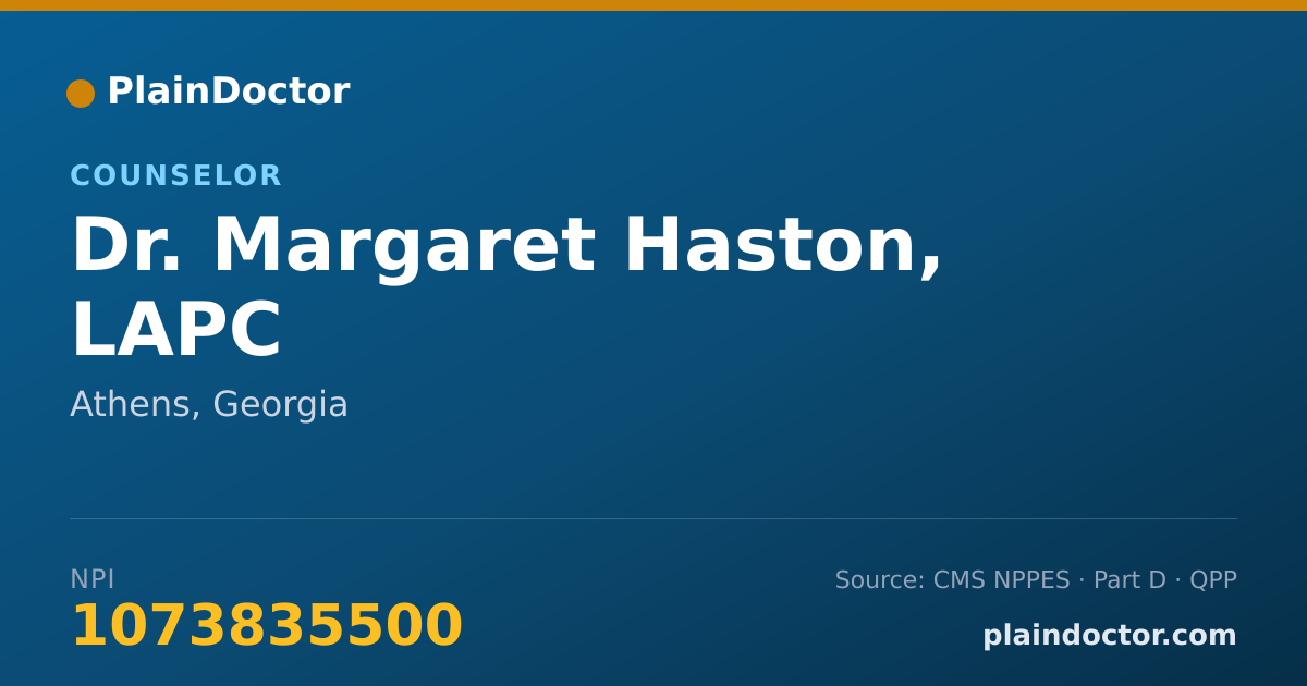 Shareable card for Margaret Haston, LAPC - Counselor, Athens, GA