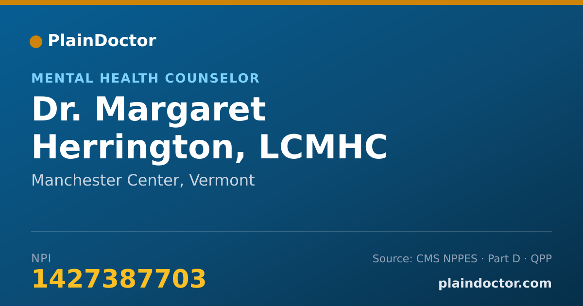 Shareable card for Margaret Herrington, LCMHC - Mental Health Counselor, Manchester Center, VT