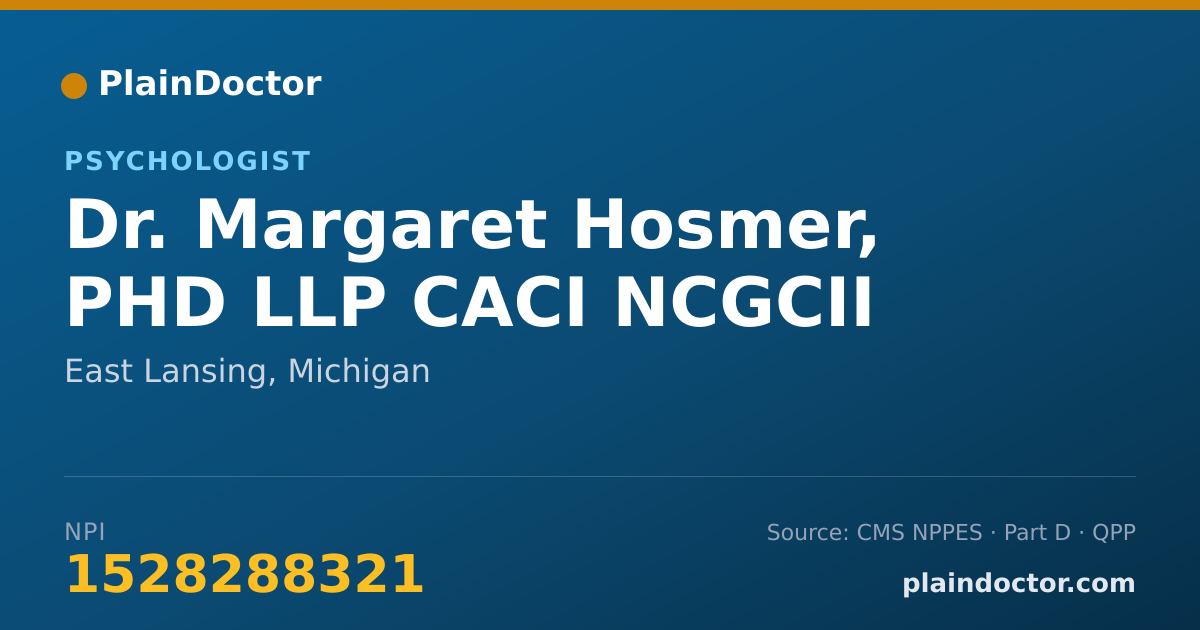 Shareable card for Margaret Hosmer, PHD LLP CACI NCGCII - Psychologist, East Lansing, MI