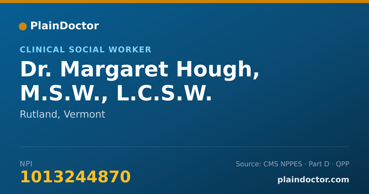 Shareable card for Margaret Hough, M.S.W., L.C.S.W. - Clinical Social Worker, Rutland, VT