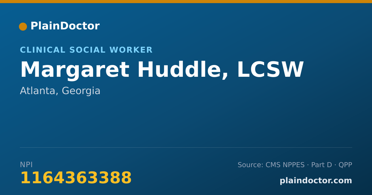 Shareable card for Margaret Huddle, LCSW - Clinical Social Worker, Atlanta, GA