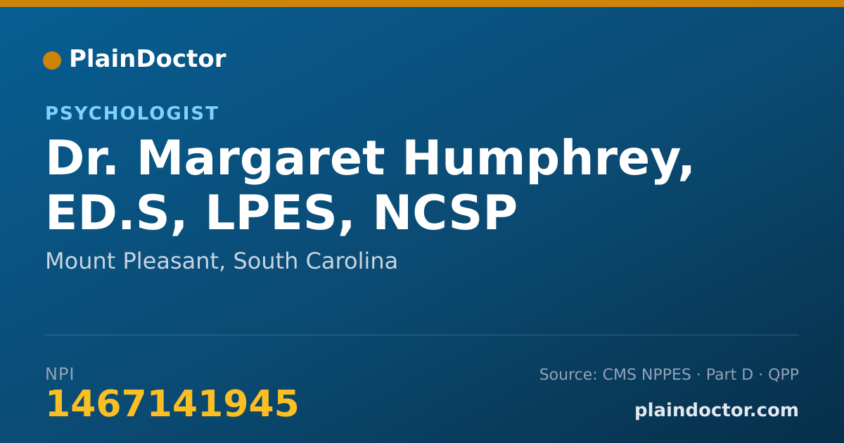Shareable card for Margaret Humphrey, ED.S, LPES, NCSP - Psychologist, Mount Pleasant, SC