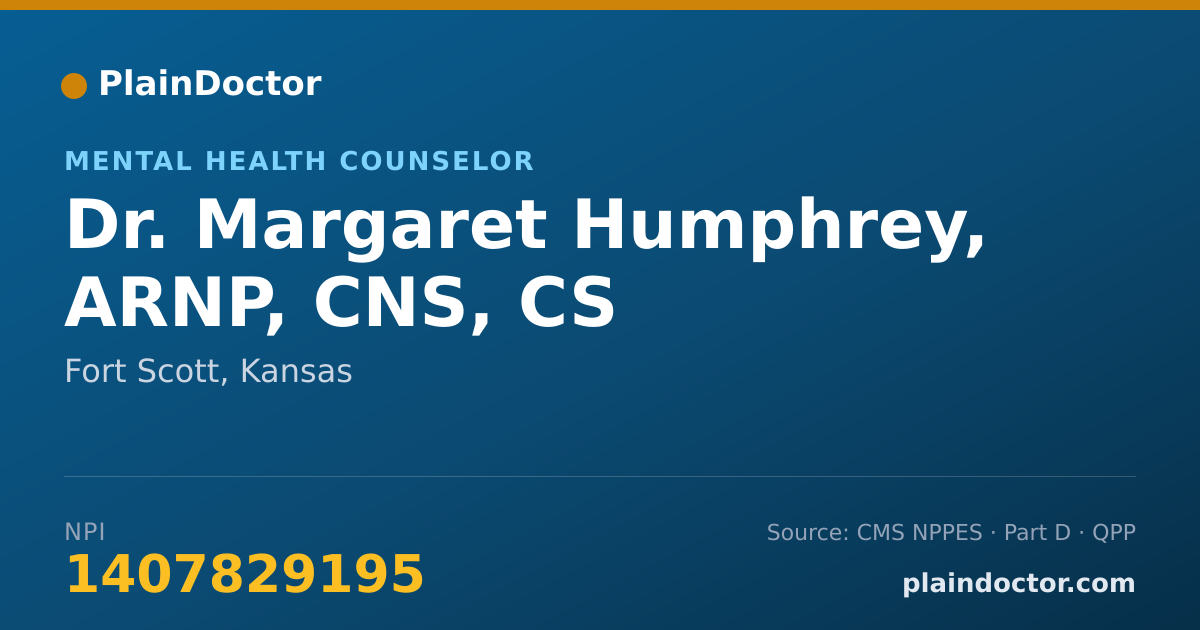 Shareable card for Margaret Humphrey, ARNP, CNS, CS - Mental Health Counselor, Fort Scott, KS