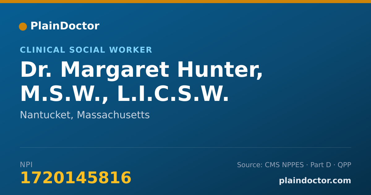 Shareable card for Margaret Hunter, M.S.W., L.I.C.S.W. - Clinical Social Worker, Nantucket, MA