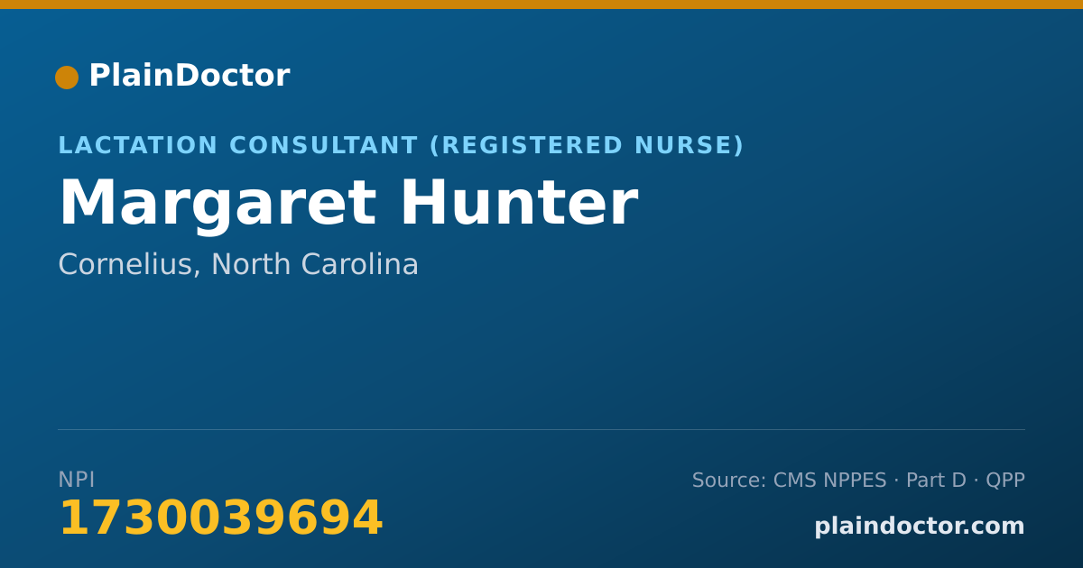 Shareable card for Margaret Hunter - Lactation Consultant (Registered Nurse), Cornelius, NC