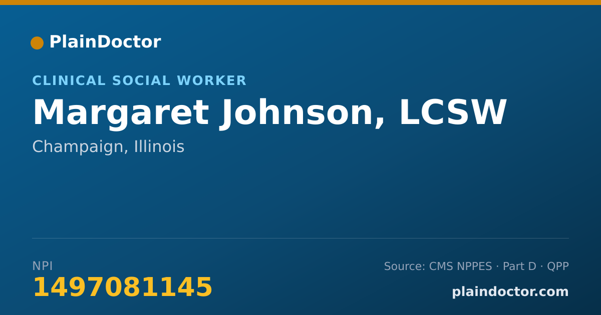 Shareable card for Margaret Johnson, LCSW - Mental Health Counselor, Champaign, IL